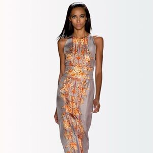 W/Tags Carolina Herrera $2290 Runway "Baroque Chine" Silk V-Neck Pencil Dress 4